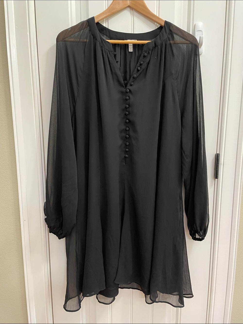 JOIE Dark Romantic Black Sheer Sleeve Dress Size XL